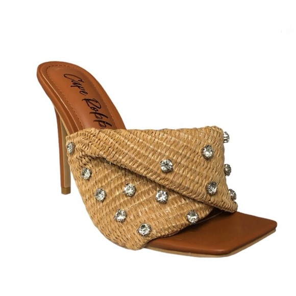 Cape Robbin Shoes - Women’s Rhinestone Raffia Twist Kandy Heels